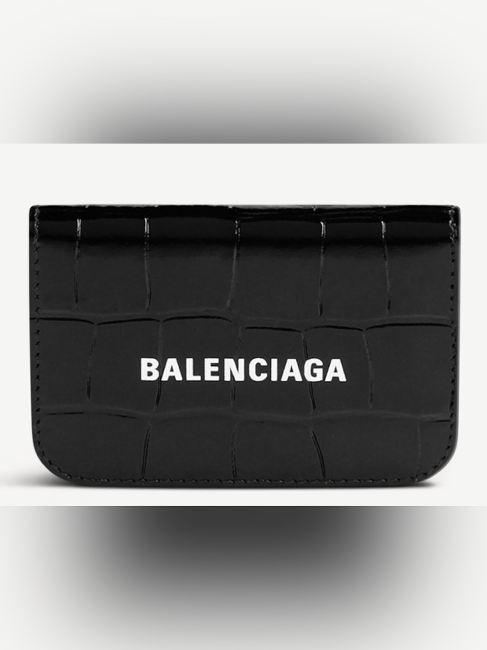 Balenciaga Cash Mini Wallet Crocodile Embossed in Black/White